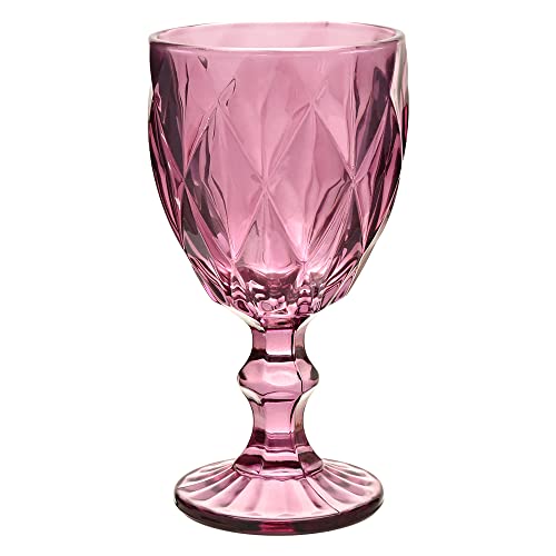 Mimo Style Jogo de 6 Taças de Vidro Marsala Vitral com Capacidade de 240ml com Alto Relevo e Aparenc