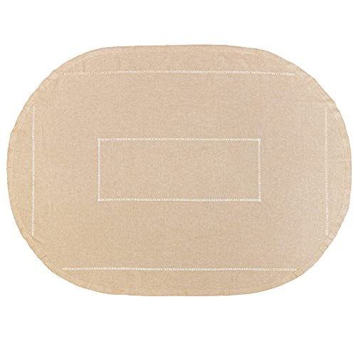Grelucgo Solid Beige Color Double Hemstitched Dining Oval Tablecloth (Beige, Oval 60X102 Inches) #TOP2