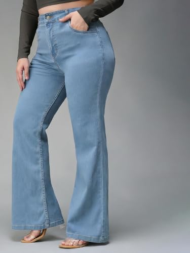 Image of Miss Chase A+ Women's Wide-Leg Mid Rise Regular Length Blast Effect Denim Jeans