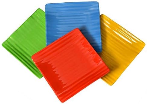 Mehul Utensza Melamine square Snacks/ Half/ Side Plate Set for Kids/Kitchen/Dining, Set of 4, Red Blue Green Yellow