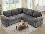 VIKAYAMICS 85" Modular Sectional Sofa Bed with Storage, L Shaped Pull Out Couch, Removable Chenille Sofa Cover for Living Room (Grey, 5 Seat)