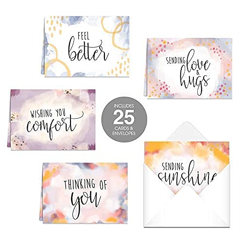 Canopy Street Simple Sentiments Greeting Cards / 25 Encouragement Note Card Pack With White Envelopes / 5 Thoughtful Designs / 5"X 7" Sympathy Thinking Of You Cards #TOP1
