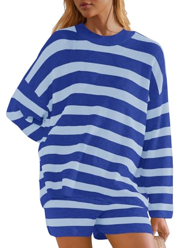 Image of Panadila Womens Striped Sweater Set Oversized Lounge Sets Matching Pajamas Long Sleeve Sweater Top and Shorts