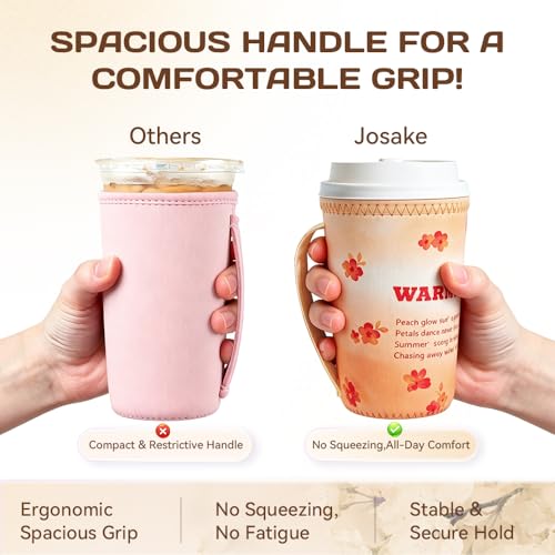 josake Iced Coffee Sleeve - Reusable Insulated Neoprene Cup Sleeve for Cold Drinks Keeps Drinks Cold & Hands Dry, Fit Most Standard Tumblers (Tangerine Bloom, large: 30-34oz) — view 5