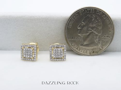 Dazzlingrock Collection 0.32 Carat (ctw) Round White Diamond 7.50mm Square Shaped Hip Hop Iced Out Studs in 10K Solid Gold, Unisex Design Ladies, Mens Real Diamond Earrings3