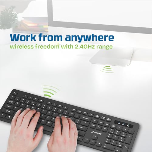 Image of Wireless Keyboard for Laptop, PC & Desktop, Full Size 2.4GHz Slim Wireless Keyboard with Silent Soft Keys, Long Battery Life, Lag-Free Connectivity, Black