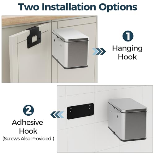 LINSSEN Stainless Steel Hanging Trash Can with Lid and Inner Bucket, 1 Gallon Kitchen Compost Bin for Counter Top, Under Sink or Wall Mount, Small Garbage Can for Cupboard/Bathroom/Bedroom/RV by LINSSEN - Used condition - Image 2