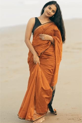 Image of Women's Cotton Soft Silk Sarees | Jamdani Cotton Saree With Attach Unstitched Blouse Piece