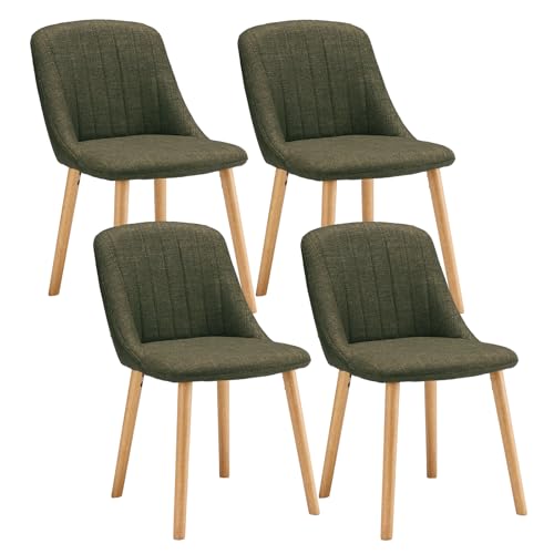Goeurvant Dining Chairs Set of 4 Polyester Chairs for Living Room with Wood Legs Upholstered Kitchen Chair, Grass Green