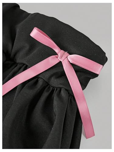 Image of Verdusa Girl's 2 Piece Bow Outfits Short Sleeve Fitted Crop Tops with Mini Bubble Skirt Set