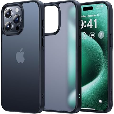 CASEKOO for iPhone 15 Pro Case Translucent & Shockproof, [10ft Mil-Grade Protection] Protective Matte Back Anti-Fingerprints Non-Slip Slim 15 Pro Phone Case 6.1'', Frosted Black Cover