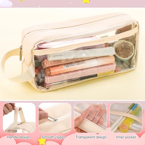 Clear Pencil Case,Clear Exam Pencil Case,Waterproof PVC Zippered Toiletries Storage Pouch,Travel Luggage Pouch Make Up Cosmetic Bag,Pack of 2 - Image 4