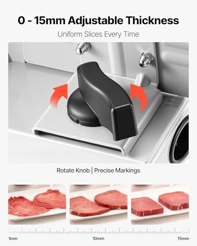 Image of VEVOR Meat Slicer, 7.5 inch Electric Deli Slicer with 2 SUS420 Blades & 0-0.6 inch Adjustable Thickness, 200W Home Food-Slicer for Frozen Meat, Ham, Baguett, Steak, UL Approved