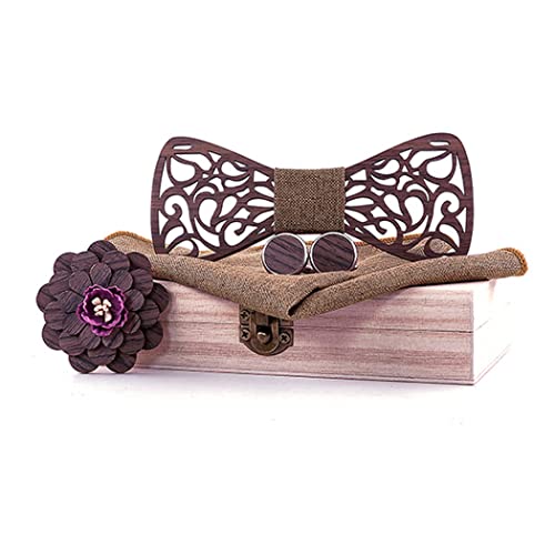 RQPYQF Ensemble de Noeud Papillon en Bois, Boutons de Manchette, Broche et Carré de Poche - Accessoires Homme pour Mariage Cadeau (Style#10)