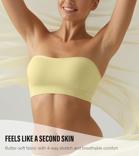 Image of DEANGELMON Strapless Bras for Women Wireless Push Up Non-Slip Bandeau Bra Seamless Clear Straps TubeTop Padded Bralette