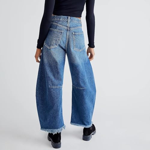 yoeasy Womens High Waisted Barrel Jeans Wide Leg Loose Cropped Raw Hem Denim Pants Y2k Baggy Boyfriend Jeans3