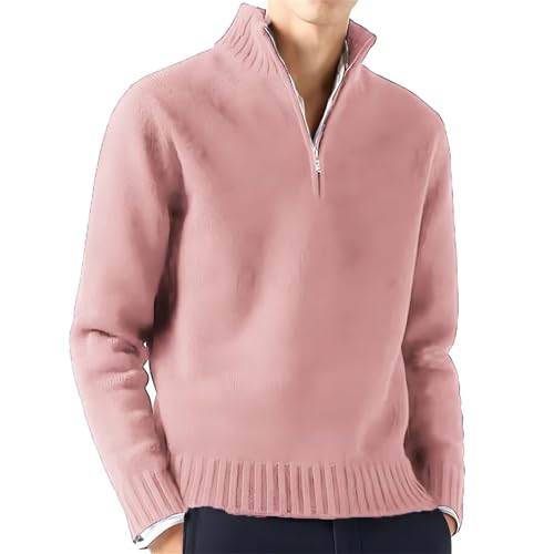 Long Sleeve Turtleneck Sweater Men Knitted Solid Color Streetwear Oversized Breathable Half Zip4