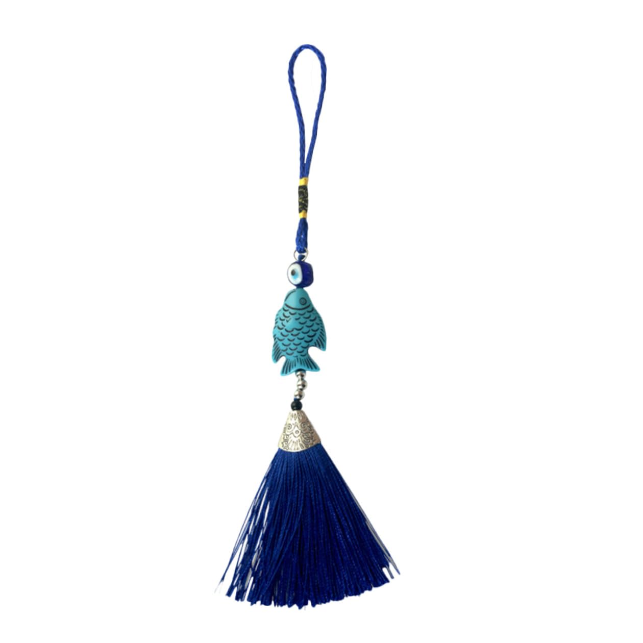 CONGARTENO Blue Eye Tassel Pendant Car Door Hanging Decoration with Blue Fish Design Handmade Accessories Key Charm Bag Decoration Supplies : Hobbies