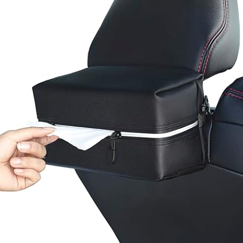 Car Tissue Holder for 120-160-230 Count Kleenex Facial Tissues Box - Waterproof Zipper Cover, Soft Black Leather with Adjustable Strap, Ideal for Car Seat Headrest, Console, Boat, Home (Uplien) Cover