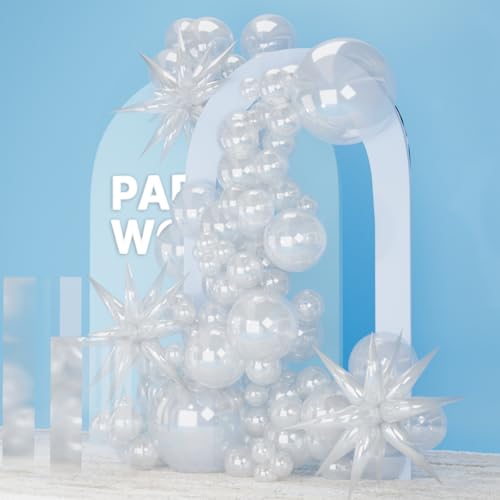 Image of PartyWoo Clear Star Balloons 110pcs Different Sizes 18 12 10 5 Inch Pack 22 Inch Transparent Spike Star Explosion Foil Mylar Balloon Arch Kit for Birthday Wedding Party Decorations Clear-Y2