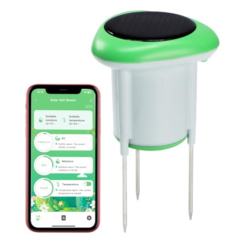 DANOPLUS Solar Soil Sensor 3-in-1 Smart Soil Moisture/Temperature/Conductivity (Fertility) Meter Wireless Soil Monitoring for Garden Lawn Farming Soil Test, Works with Smart Life App Bluetooth