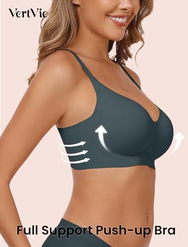Image of Vertvie Wireless Bras for Women Full Coverage Supportive Seamless Bralettes No Underwire Push Up Comfort Soft T-Shirt Bra(Dark Teal,Small)