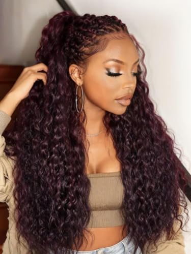 UNICE Black Cherry Water Wave 13x4 Lace Front Human Hair Wig 20 Inch