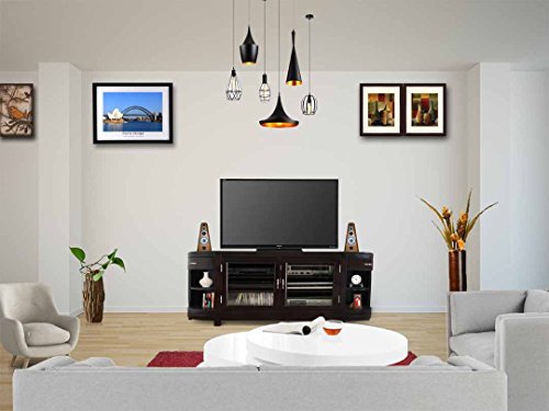 Image of APRODZ Riera Mango Wood Royal TV Unit for Living Room with Front Door & Side Open Shelves for Storage - Dark Grey Finish (170x45x81)
