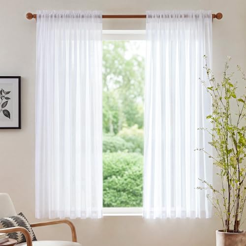 Image of NICETOWN White Sheer Curtains 63 Inch Length 2 Panels for Bedroom, W37xL63