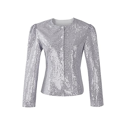 Women's Sequin Jacket Button Up Long Sleeved Disco Sparkling Top2