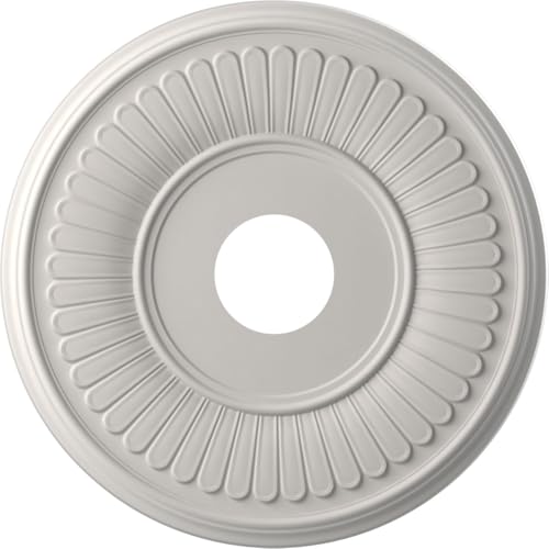Image of Ekena Millwork CMP16BEGBW Berkshire Thermoformed PVC Ceiling Medallion (Fits Canopies up to 7 inch), 16 inchOD x 3 1 /2 inchID x 1 inchP, UltraCover Satin Blossom White