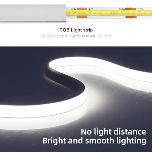 Image of 5V USB LED Neon Lights Strip, White Dimmable Rope Lights, 6.56ft Neon COB LED Strip Light, Flex Waterproof Neon Sign for Indoors Bedroom TV Backlight Cabinets DIY Decor (White)