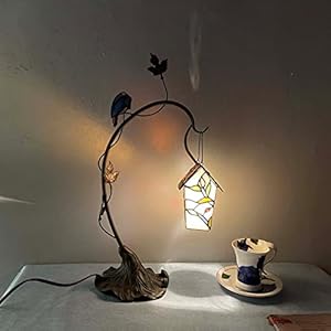 Bieye L10617 Tiffany Style Stained Glass Birdhouse Table Lamp for Home Decor (21-inch High, Pink Flower) Bieye L10617 Tiffany Style Stained Glass Birdhouse Table Lamp for Home Decor 21 inch High Pink Flower