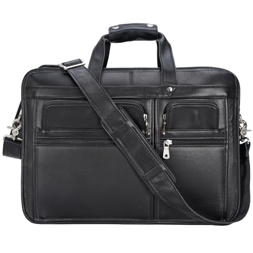 Polare 17'' Napa Leather Briefcase Laptop Attache Case Messenger Bag For Men Fits 15.6'' Laptop2