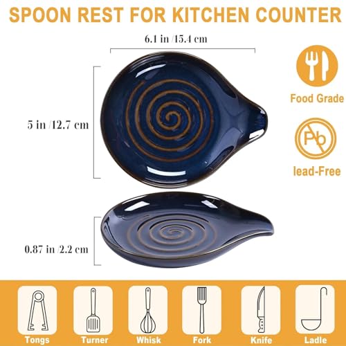 Ceramic Spoon Rest, 6 Inch Large Spoon Rest Kitchen, Elegant with Spiral Design, Heat Resistant, Dishwasher Safe, Durable and Stylish Perfect for Kitchen Counter Stove Top - Image 3