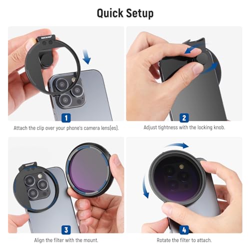 Image of NEEWER 67mm Clip On Variable ND2-ND32 Phone Lens Filter Kit, Phone Clip with Magnetic Adapter Ring /Cold Shoe /Locking Knob, HD Magnetic ND Filter for iPhone 15 Pro Max 14 13 Galaxy S22 S23 S24 Ultra