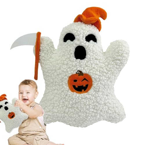 Rechory Ghost Pillow,White Ghost Pillow - Horror Cushion Cozy Decorative Plush with Hat and Sickle for Shoulder Stomach Sleeping Bed Room Bedroom Hotel