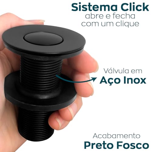 Dona D Cor, Valvula Click Inox Preta Ralo De Pia 7/8 Lavatorio Banheiro Ralo Click Cuba Preto Fosco