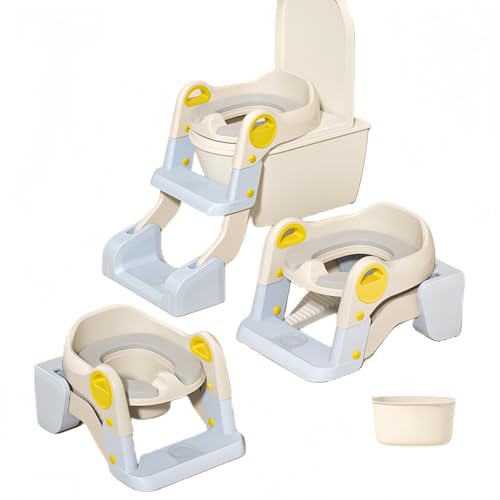 Klivex 3つの機能が一体化 補助便座 トイレトレーナー ステップ付き レトレーニング PUクッション 折りたたみ 子供用 踏み台 トイレ 補助便座 子供用 折りたたみ おまる ハンドル付き 折り畳みステップ式補助便座 子供トイレ階段 キッズ トイレト