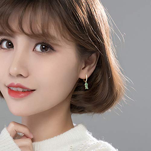 Cute Dinosaur Dangle Hoop Earrings S925 Sterling Silver Green Cubic Zirconia Crystal Lovely Animal Dangling Charm Drop Huggie Hoops Studs Earring Dainty Jewelry Gifts For Women Girls 18K Gold Plated (Yellow Gold) #TOP2