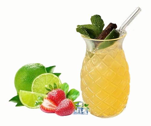 Generic 480ml/16oz Cocktail Glasses with Stainless Steel Straw, Unique Pineapple Drinking Glasses for Bar, Party Wine Juice Milk Bourbon Decor, Large, Clear, GRD22
