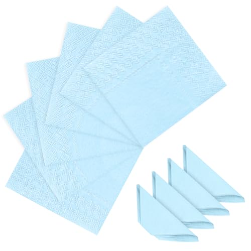 OFFCUP 80 Pcs Light Blue Napkins 25 x 25cm 2 Ply Soft Cocktail Napkins Rip Proof Disposable Party Paper Serviettes for Wedding Birthday Kitchen Baby Shower Bridal Shower