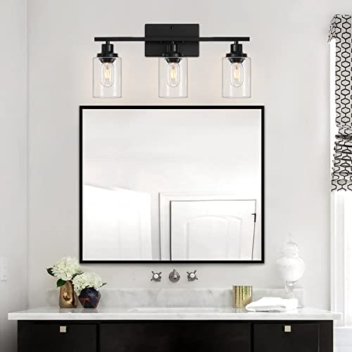 Toulmj 3-Lights Black Bathroom Light Fixtures, Bathroom Vanity Light Fixtures Over Mirror, Black Vanity Lights Wall Sconces For Bathroom With Clear Glass Shade #TOP1