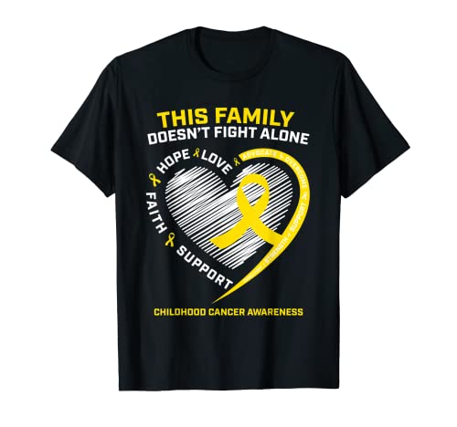 Camisa Gold Infantil Cáncer Esta Familia No Lucha Solo Camiseta