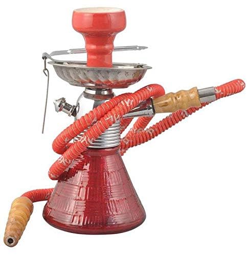 Image of AL-Sheesh Mya Petite Glass Hookah | Designer Alumunium 9 inch Inch Glass, Iron Hookah Set Heavy Smoke | Perfect for Party (Red)