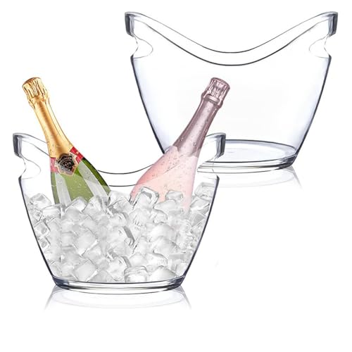 NatureMan Lot de 2 seaux à glace en plastique transparent de 4 litres pour vin, bière, bar, champagne, cocktail, bière