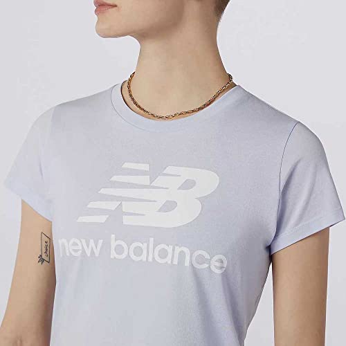 Image of New Balance Women's Standard Essentials Stacked Logo Short Sleeve Shirt, Silent Grey, Small