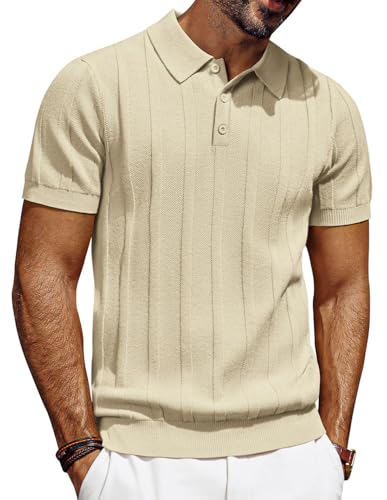 PJ PAUL JONES Polo de manga corta para hombre, estilo informal, acanalado, para golf, albaricoque, L