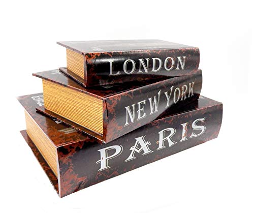 Bellaa Decorative Faux Book Box Hidden Storage Secret Memory Keepsake Jewelry Trinket Cash Wedding Gift Wood Pu Leather Magnetic Cover Set Of 3 #TOP3