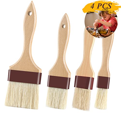 Image of Pastry Brushes for Baking Basting Brush with Boar Bristles and Beech Hardwood Handles Culinary Oil Brush for Barbecue Butter Grill BBQ Sauce Baster Marinade Kitchen Food Cooking Brushes - 4PCS